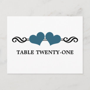 Elegant Hearts Table Number Postcard, Blue Postcard