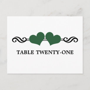 Elegant Hearts Table Number Postcard, Green Postcard