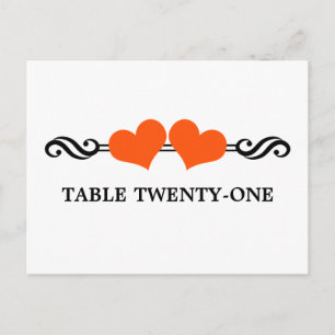 Elegant Hearts Table Number Postcard, Orange Postcard