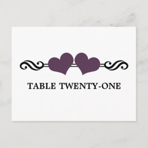 Elegant Hearts Table Number Postcard, Purple Postcard