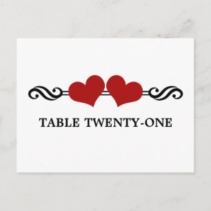 Elegant Hearts Table Number Postcard, Red Postcard