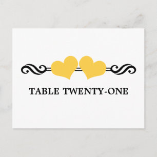 Elegant Hearts Table Number Postcard, Yellow Postcard