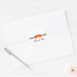 Elegant Hearts Thank You Stickers, Orange Classic Round Sticker
