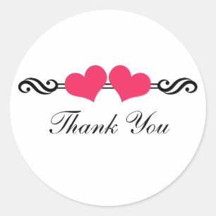 Elegant Hearts Thank You Stickers, Pink Classic Round Sticker