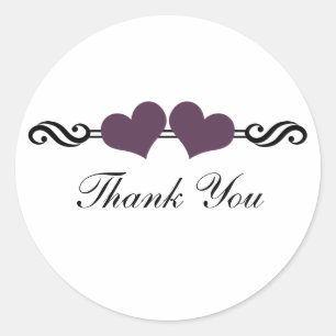 Elegant Hearts Thank You Stickers, Purple Classic Round Sticker
