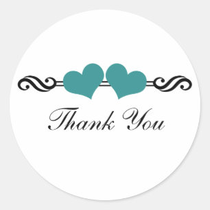 Elegant Hearts Thank You Stickers, Teal Classic Round Sticker