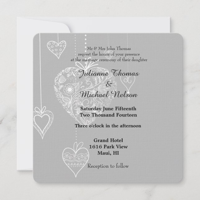Elegant Hearts Wedding Invitation (Front)
