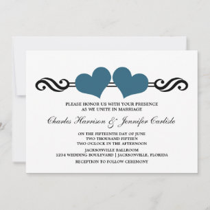Elegant Hearts Wedding Invitation, Blue Invitation