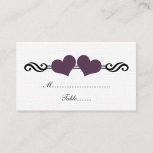 Elegant Hearts Wedding Place Card, Purple Place Card