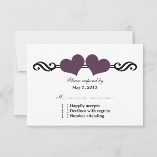 Elegant Hearts Wedding Response Card, Purple