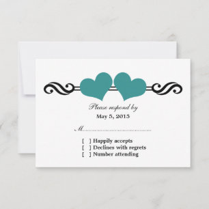Elegant Hearts Wedding Response Card, Teal