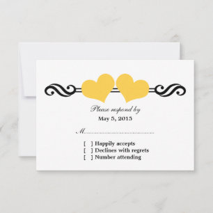Elegant Hearts Wedding Response Card, Yellow