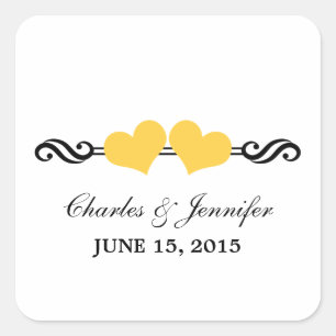 Elegant Hearts Wedding Stickers, Yellow Square Sticker