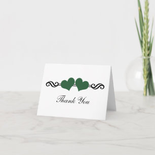 Elegant Hearts Wedding Thank You Card, Green Card