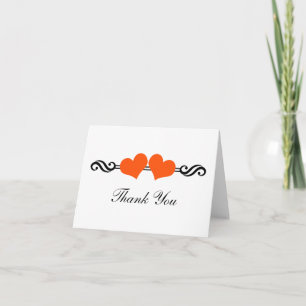 Elegant Hearts Wedding Thank You Card, Orange Card