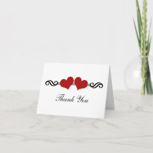 Elegant Hearts Wedding Thank You Card, Red Card