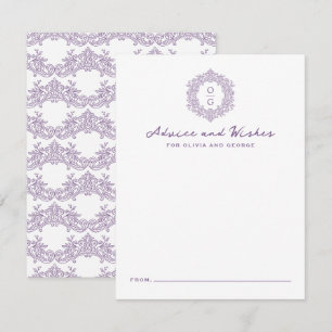 Elegant Heirloom Crest Purple Wedding Monogram Advice Card