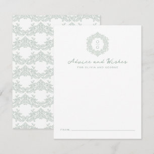 Elegant Heirloom Crest Sage Green Wedding Monogram Advice Card