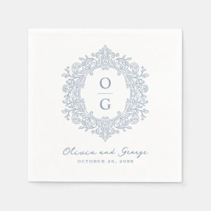 Elegant Heirloom Dusty Blue Wedding Monogram Napkin