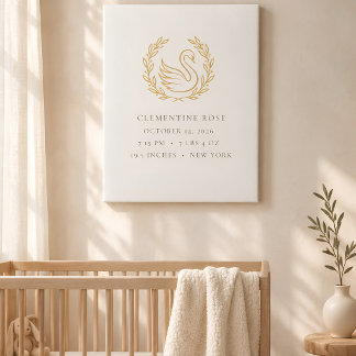 Elegant Heirloom Swan Baby Birth Stats Canvas | Pe Print