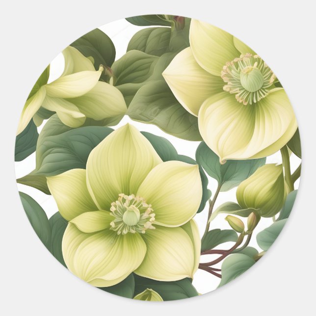 Elegant Hellebore Flowers Classic Round Sticker (Front)