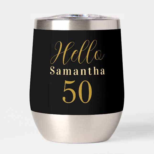 Elegant Hello 50 Black Gold 50th Birthday (Front)
