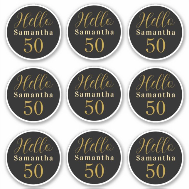 Elegant Hello 50 Black Gold Personalized Birthday (Front)