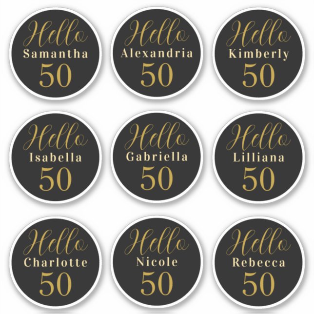 Elegant Hello 50 Black Gold Personalized Names (Front)