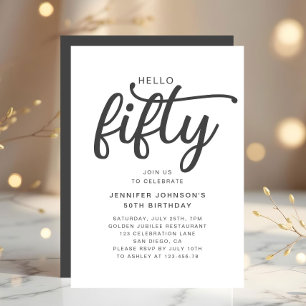 Elegant Hello Fifty 50th Birthday Invitation