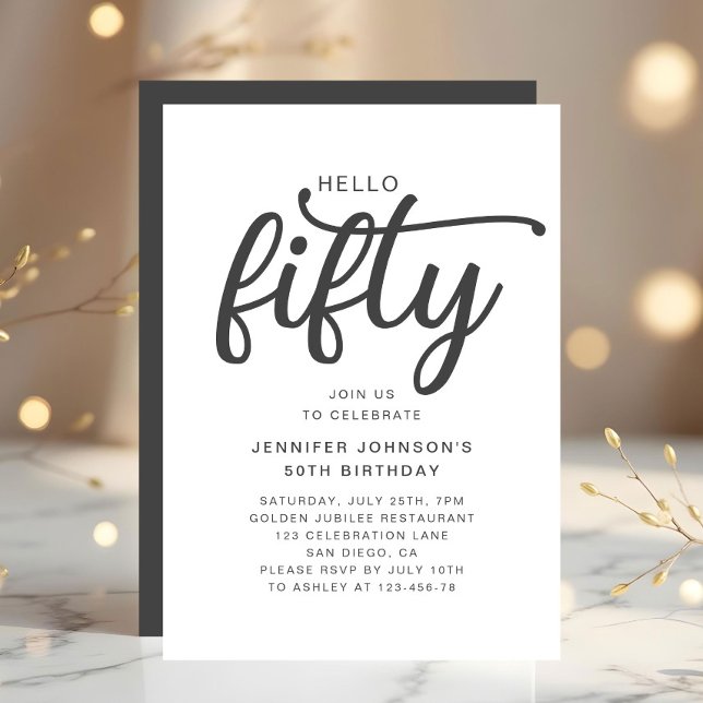 Elegant Hello Fifty 50th Birthday  Invitation (Elegant Hello Fifty 50th Birthday Invitation)