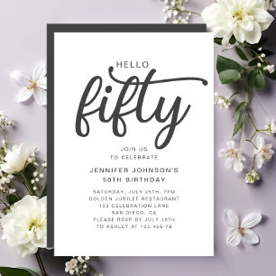 Elegant Hello Fifty 50th Birthday  Invitation