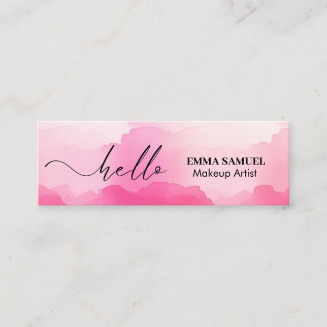 Elegant Hello Minimal Calligraphy Hot Pink Mini Business Card (Front)