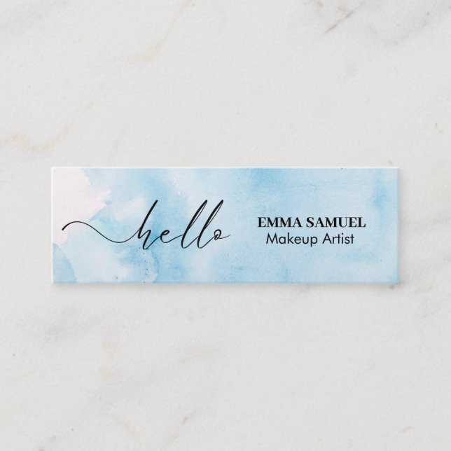 Elegant Hello Minimal Calligraphy Navy blue Mini Business Card (Front)
