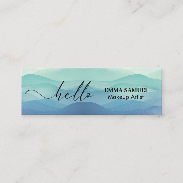 Elegant Hello Minimal Calligraphy Navy Ocean Mini Business Card (Front)