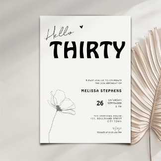 Elegant Hello Thirty Bold Typography 30th Birthday Invitation