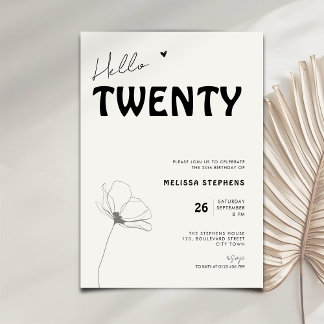 Elegant Hello Twenty Bold Typography 20th Birthday Invitation
