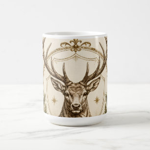 Elegant Heraldic Christmas, Stag Crest and Holly Coffee Mug