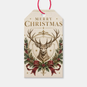 Elegant Heraldic Christmas, Stag Crest and Holly Gift Tags