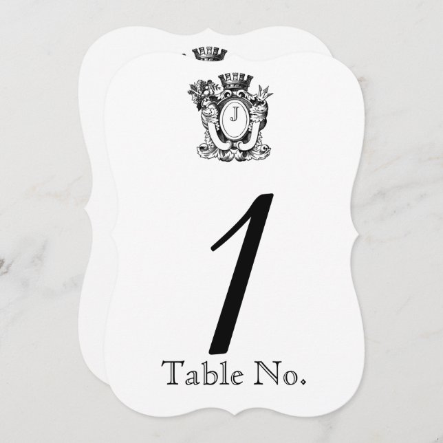 Elegant Heraldry Monogram Wedding Table Number (Front/Back)