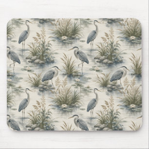 Elegant Herons on Water Earthy Colours Mouse Pad