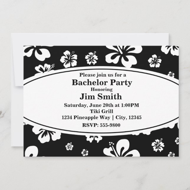Elegant Hibiscus Floral Black & White Invitation (Front)
