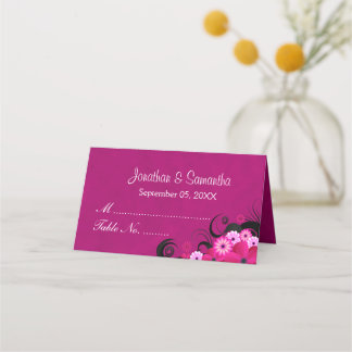Elegant Hibiscus Floral Dark Fuchsia Folded Table Place Card