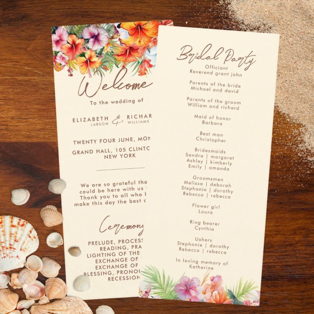 Elegant Hibiscus Flower Tropical Floral Wedding Programme (Creator Uploaded)