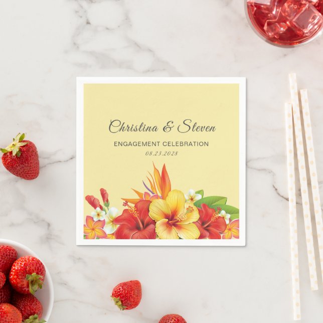 Elegant Hibiscus Tropical Floral Wedding Party Napkin (Insitu)