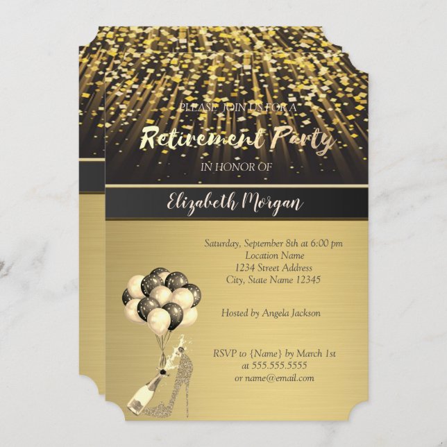 Elegant High Heel,Wine , Ballons, Retirement Party Invitation (Front/Back)