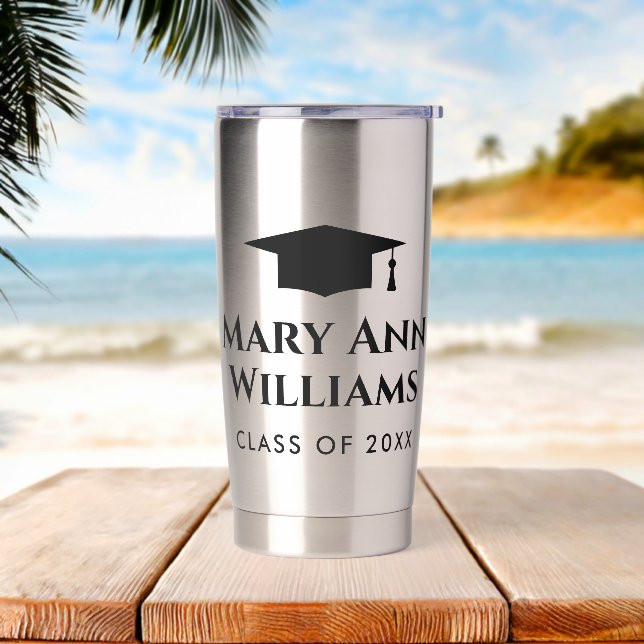 Elegant high school graduate personalised insulated tumbler (Beach)