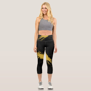 Elegant High Waist Black Capri Leggings Active Sty