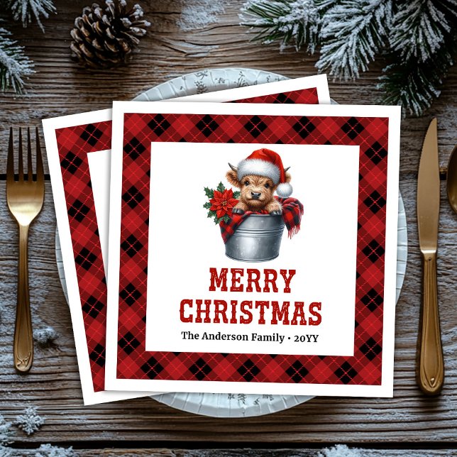 Elegant highland cow Christmas napkins buffalo  (Elegant highland cow Christmas napkins buffalo plaid decor

)