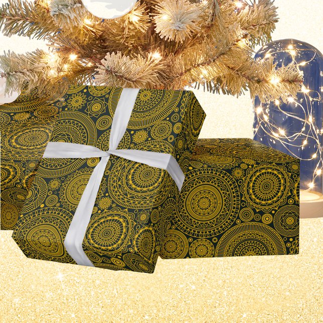 Elegant hindu mandala pattern green gold diwali  wrapping paper (Creator Uploaded)