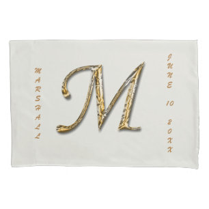 Elegant His Hers Gold Silver Letter M Monogram Pillowcase